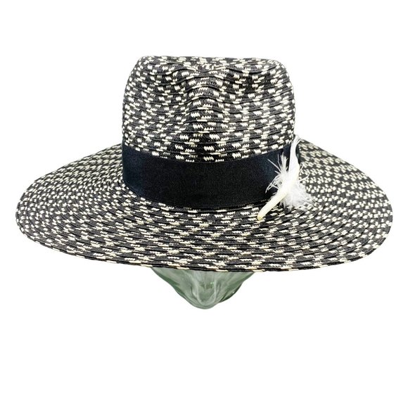 Black & White Straw Feather Fedora - Picture 9 of 13